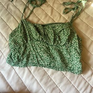 Green floral crop top | Small